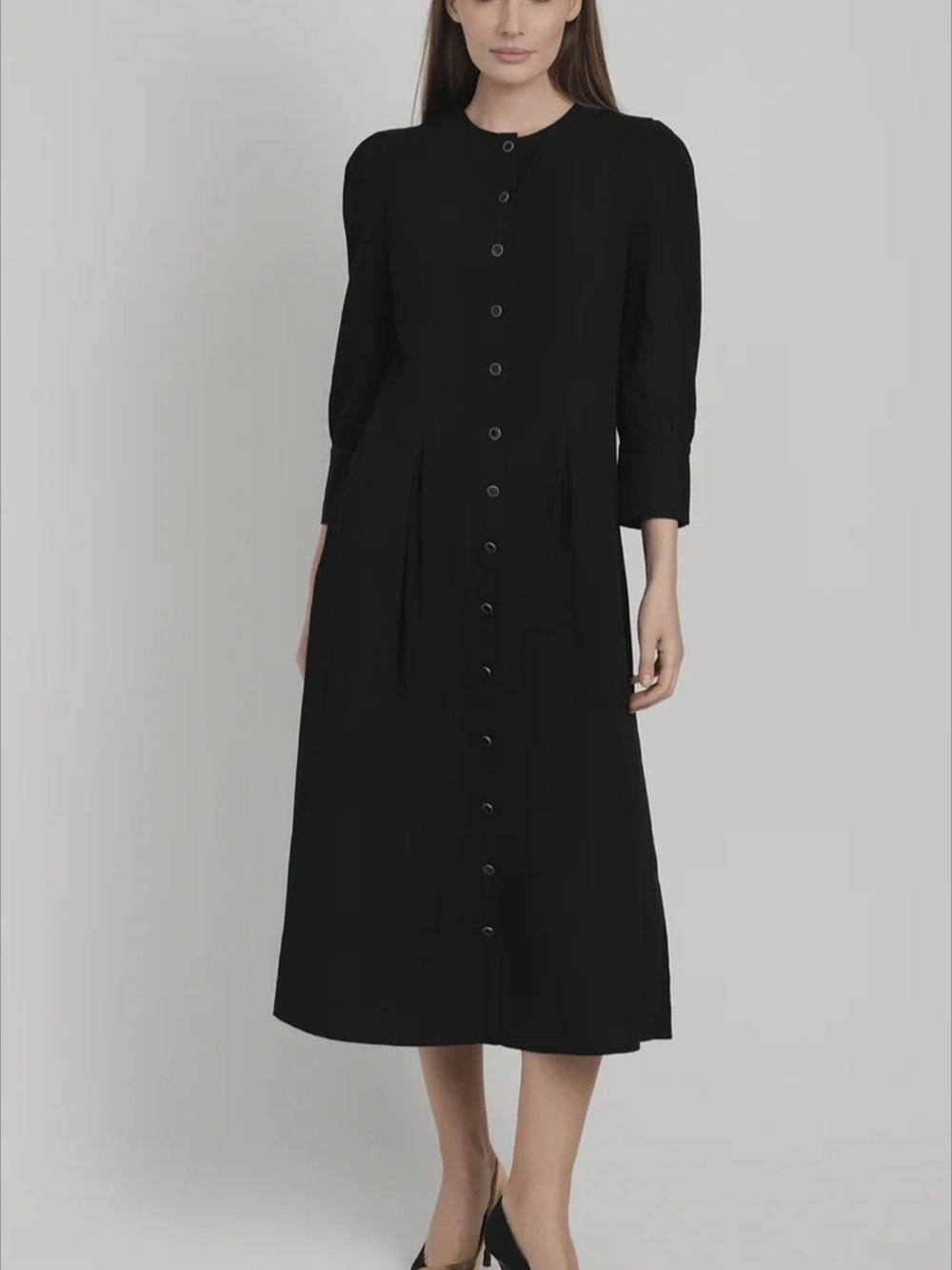 Classic Black Button-Front Midi Dress